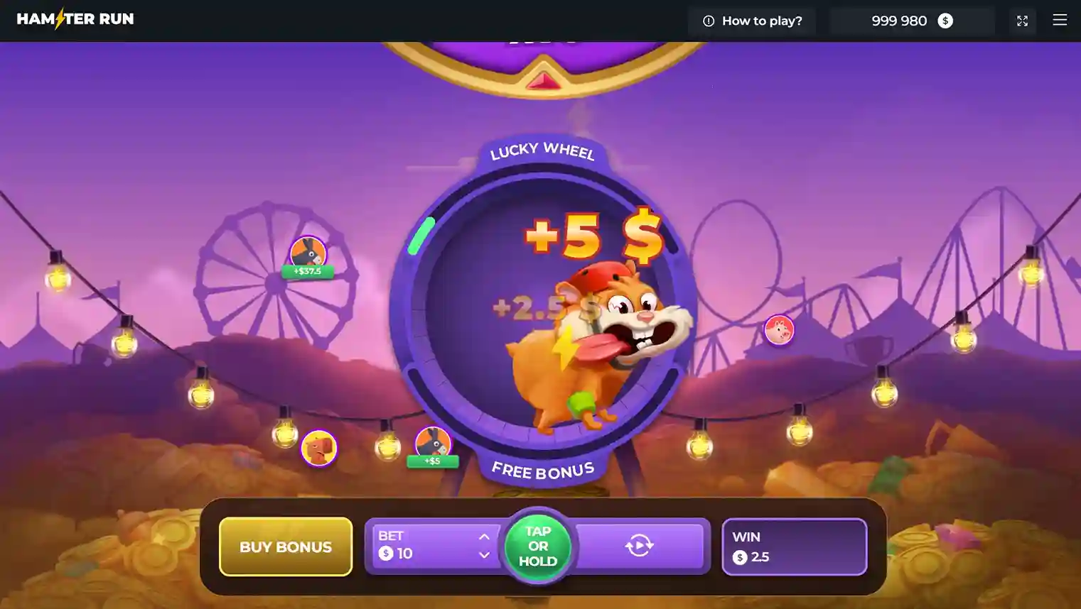 Hamster Run buy bonus option in action