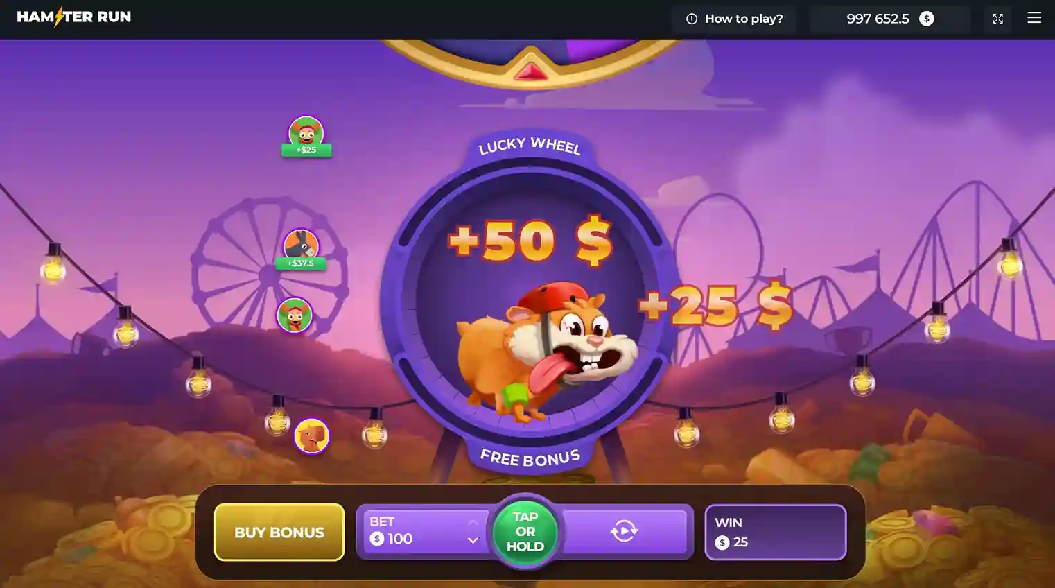 Hamster Run lucky wheel activation through energy collection