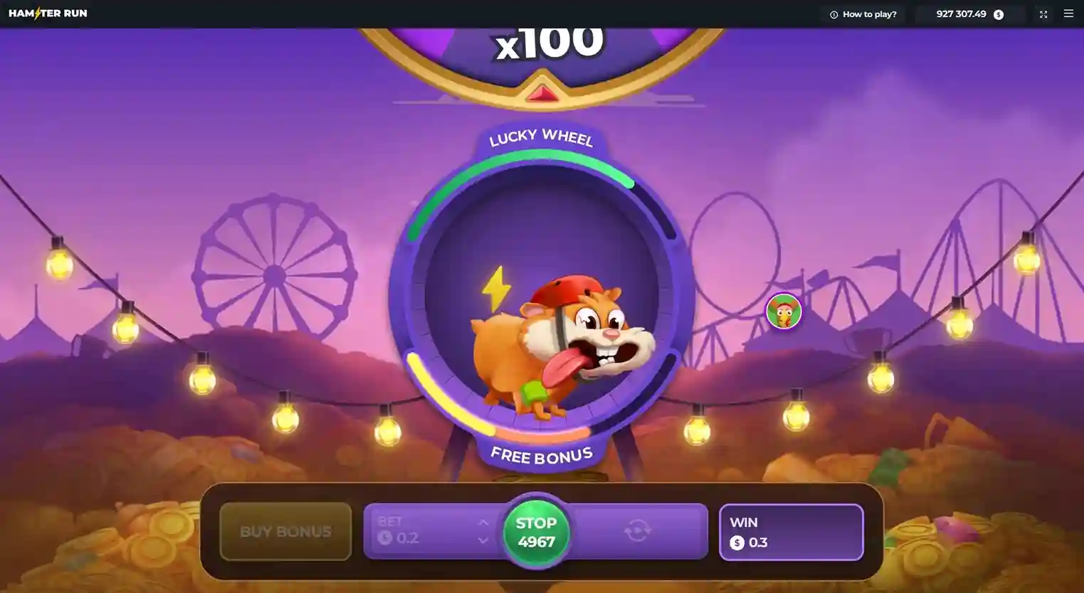 Colorful visuals of the Hamster Run game with animated hamster